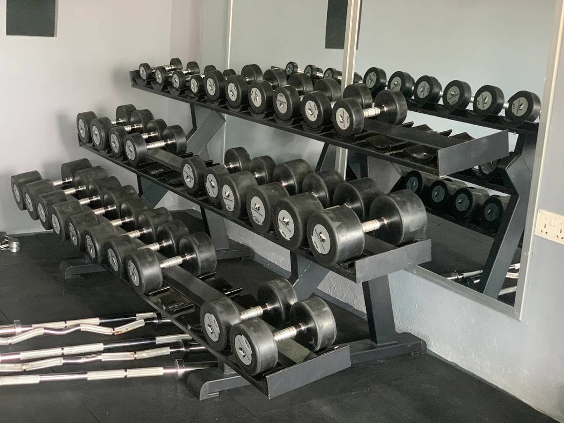 Free weights area at Apex Fitness Centre, Urlabari
